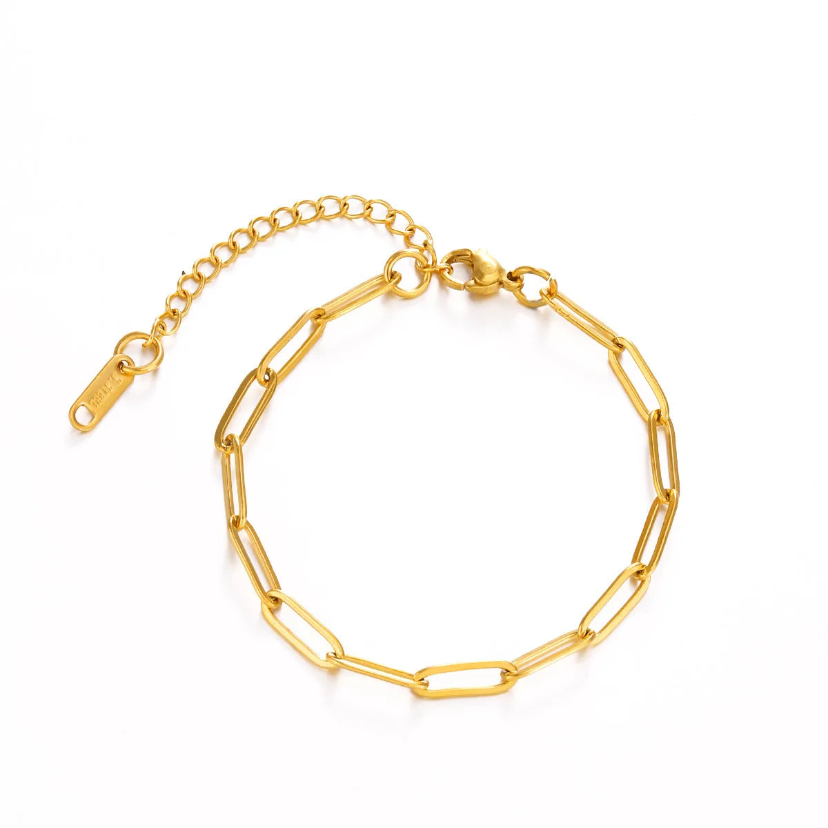 Gold paperclip link bracelet made of PVD-coated stainless steel with adjustable clasp – minimalist waterproof and tarnish-resistant jewelry